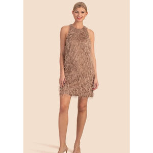 NWT TRINA TURK- URSA MAJOR SHIFT DRESS IN GOLD- FALLING STAR FEATHER Size 4